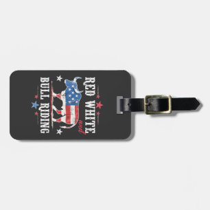 Red White and Bull Riding American Cowboys Luggage Tag