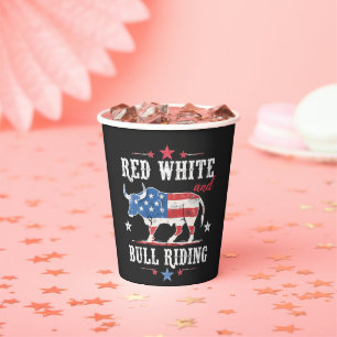 Red White and Bull Riding American Cowboys  Paper Cups
