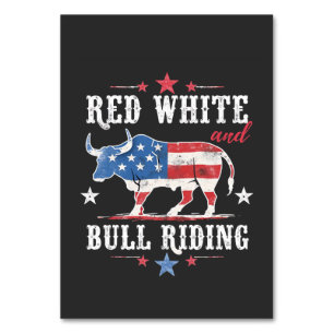 Red White and Bull Riding American Cowboys Table Number