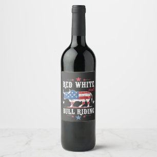 Red White and Bull Riding American Cowboys Wine Label