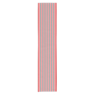Red White and Charcoal Grey Stripes Short Table Runner
