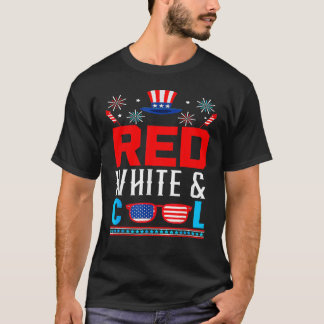 Red White And Cool Sunglasses Fireworks USA Flag 4 T-Shirt