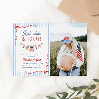 Red, White and Due 4th July Baby Shower Photo Invitation