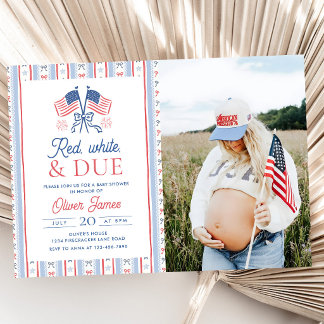 Red, White and Due 4th July Baby Shower Photo Invitation