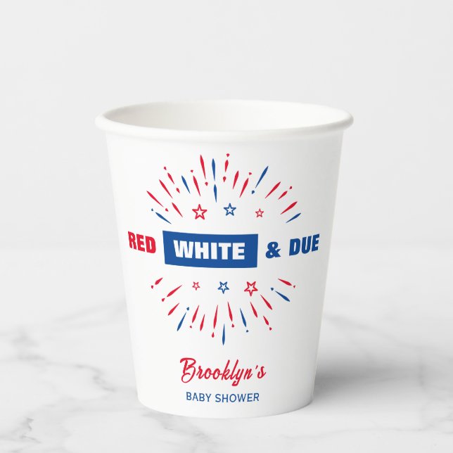 Red White And Due 4th July Patriotic Baby Shower Paper Cups (Front)