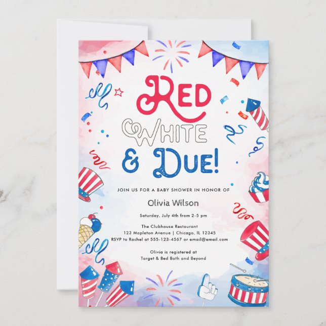 Red White and Due - 4th of July Baby Shower Invitation (Front)