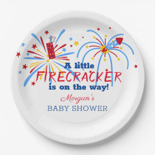 Red White and Due 4th of July Baby Shower Paper Plate