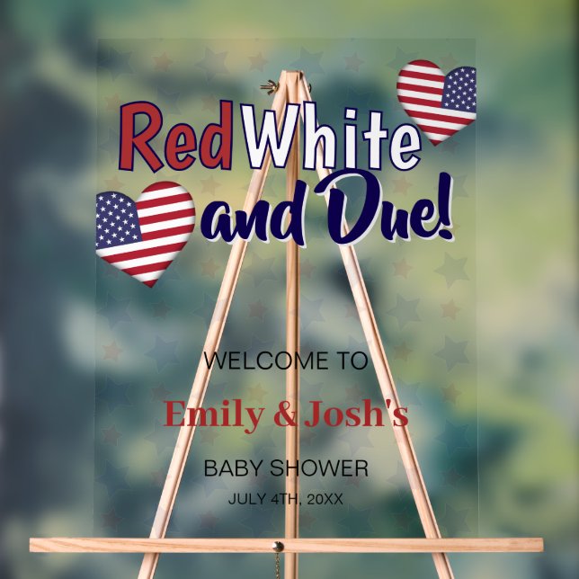Red White and Due 4th of July Baby Shower Welcome Acrylic Sign (Neutral)