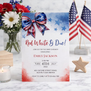 Red White and Due 4th of July Bow Baby Shower  Invitation