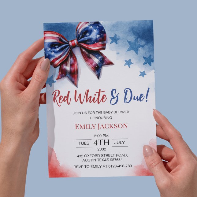Red White and Due 4th of July Bow Baby Shower  Invitation (Creator Uploaded)