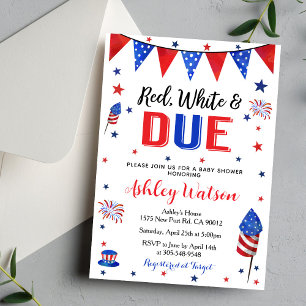 Red White and Due Baby Shower 4th of July Invite