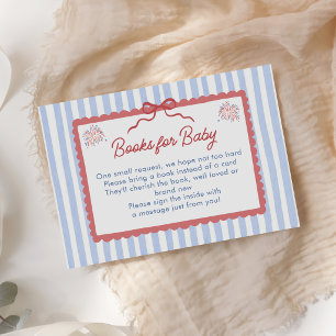 Red, White, and Due Baby Shower Books For Baby Enclosure Card