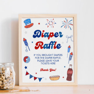 Red White and Due Baby Shower Diaper Raffle Poster
