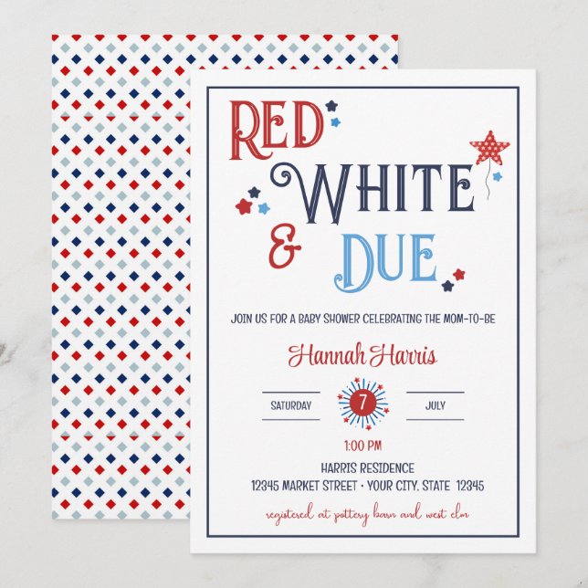 Red White and Due Baby Shower Invitation (Front/Back)