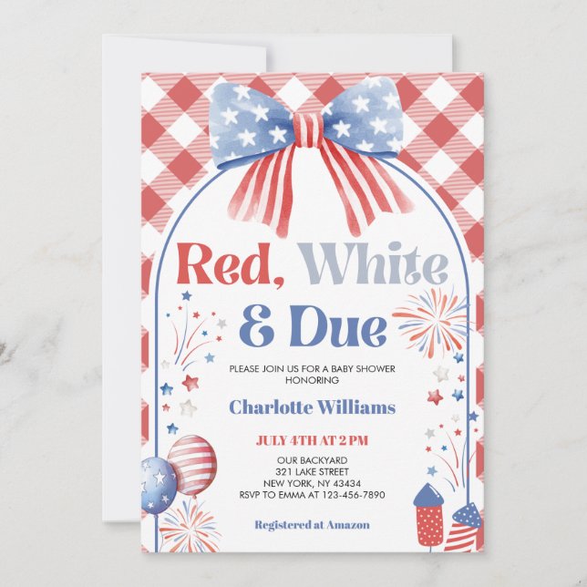 Red White and Due Baby Shower Invitation (Front)