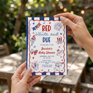 Red White and Due Baby Shower Invitation