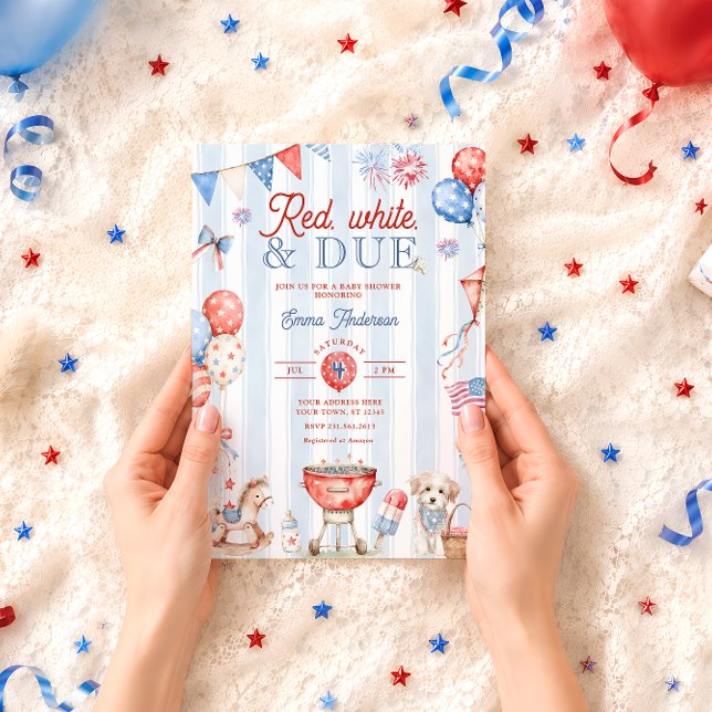 Red White and Due Baby Shower Invitation (Creator Uploaded)
