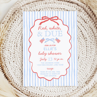 Red White and Due Baby Shower Invitation