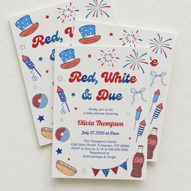 Red White and Due Baby Shower Invitation (Creator Uploaded)