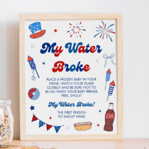 Red White and Due Baby Shower My Water Broke Game Poster