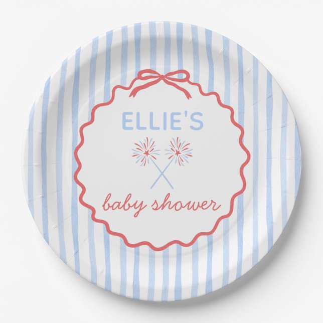 Red White and Due Baby Shower Plate (Front)