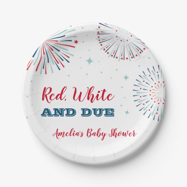 Red, White and Due Baby Shower Plates (Front)