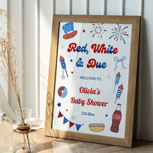 Red White and Due Baby Shower Welcome  Poster
