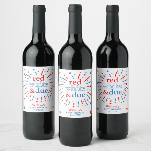 Red White and Due Baby Shower Wine Snack Labels (Bottles)