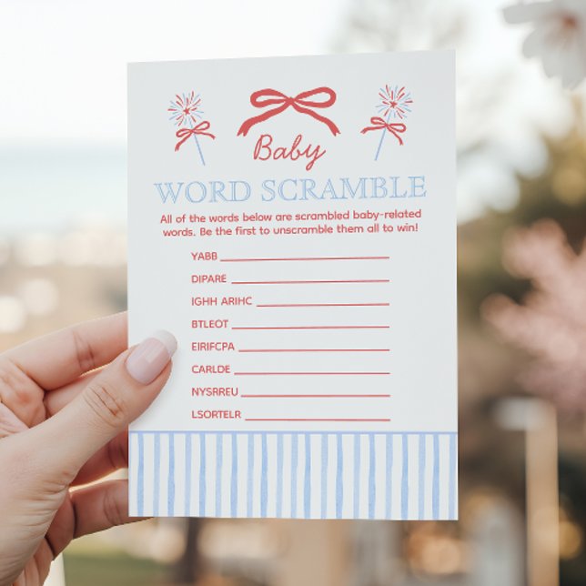 Red White and Due Baby Word Scramble Shower Game Advice Card (Creator Uploaded)