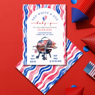 Red white and due babyq 4th july baby shower invitation