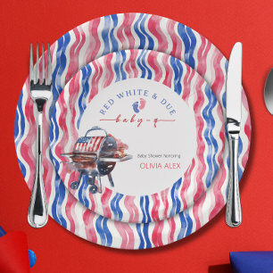 Red white and due babyq 4th july baby shower paper plate