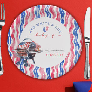 Red white and due babyq 4th july baby shower paper plate