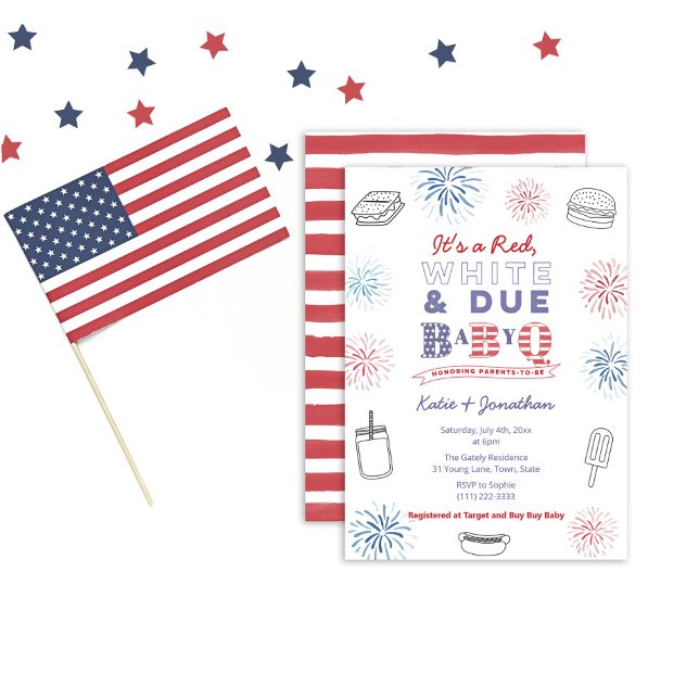 Red White And Due BabyQ 4th July Baby Shower Party Invitation (Creator Uploaded)
