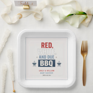 Red White and Due BBQ Baby Shower Paper Plate