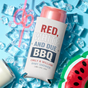 Red White and Due BBQ Baby Shower  Seltzer Can Cooler
