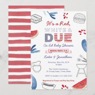 Red White and Due Blue Co-Ed Couples Baby Shower Invitation