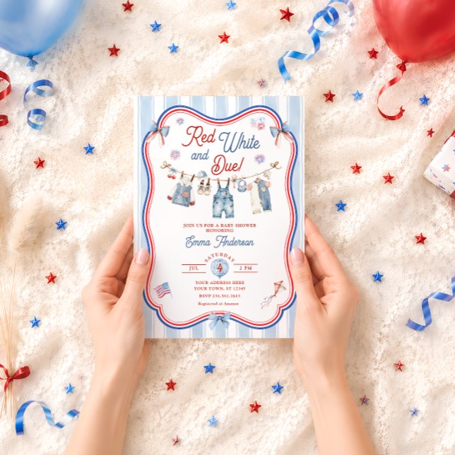 Red White and Due Boy Baby Shower Invitation (Creator Uploaded)
