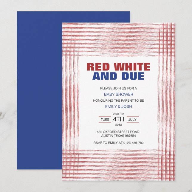 Red White and Due Chequered Art  Invitation (Front/Back)