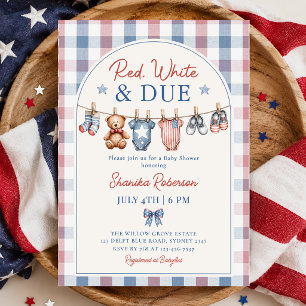 Red White and Due Clothesline Baby Shower Invitation