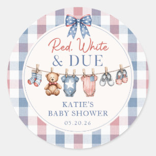Red White and Due Clothesline Baby Shower Sticker