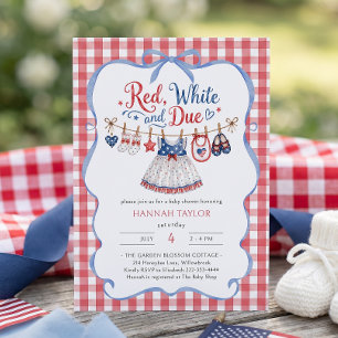 Red White and Due Girl Baby Shower Invitation
