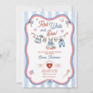 Red White and Due Girl Baby Shower Invitation