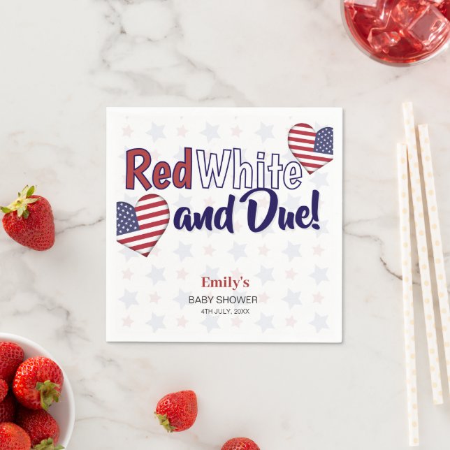 Red White and Due July 4th Patriotic Baby Shower  Napkin (Insitu)