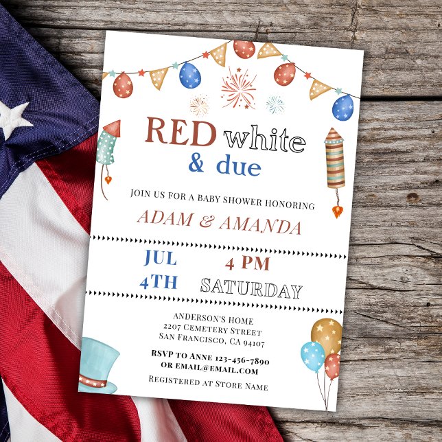 Red White And Due July Fourth 4TH Baby Shower  Invitation (Creator Uploaded)