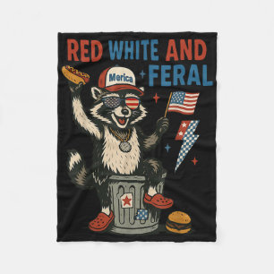 Red White And Feral 4th Of July Racoon Hot Dog Ki Fleece Blanket