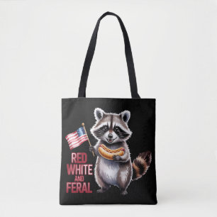 Red White And Feral And Free Racoon Tote Bag