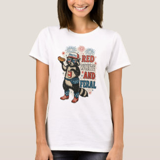Red White and Feral – Funny Patriotic Racoon T-Shirt