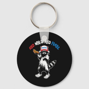 Red White And Feral, Funny Racoon 4th Of July  Key Ring