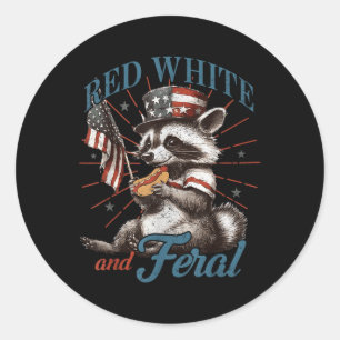 Red White And Feral Funny Racoon 4th Of July Patr Classic Round Sticker
