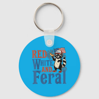 Red White And Feral Funny Racoon America Fourth Key Ring